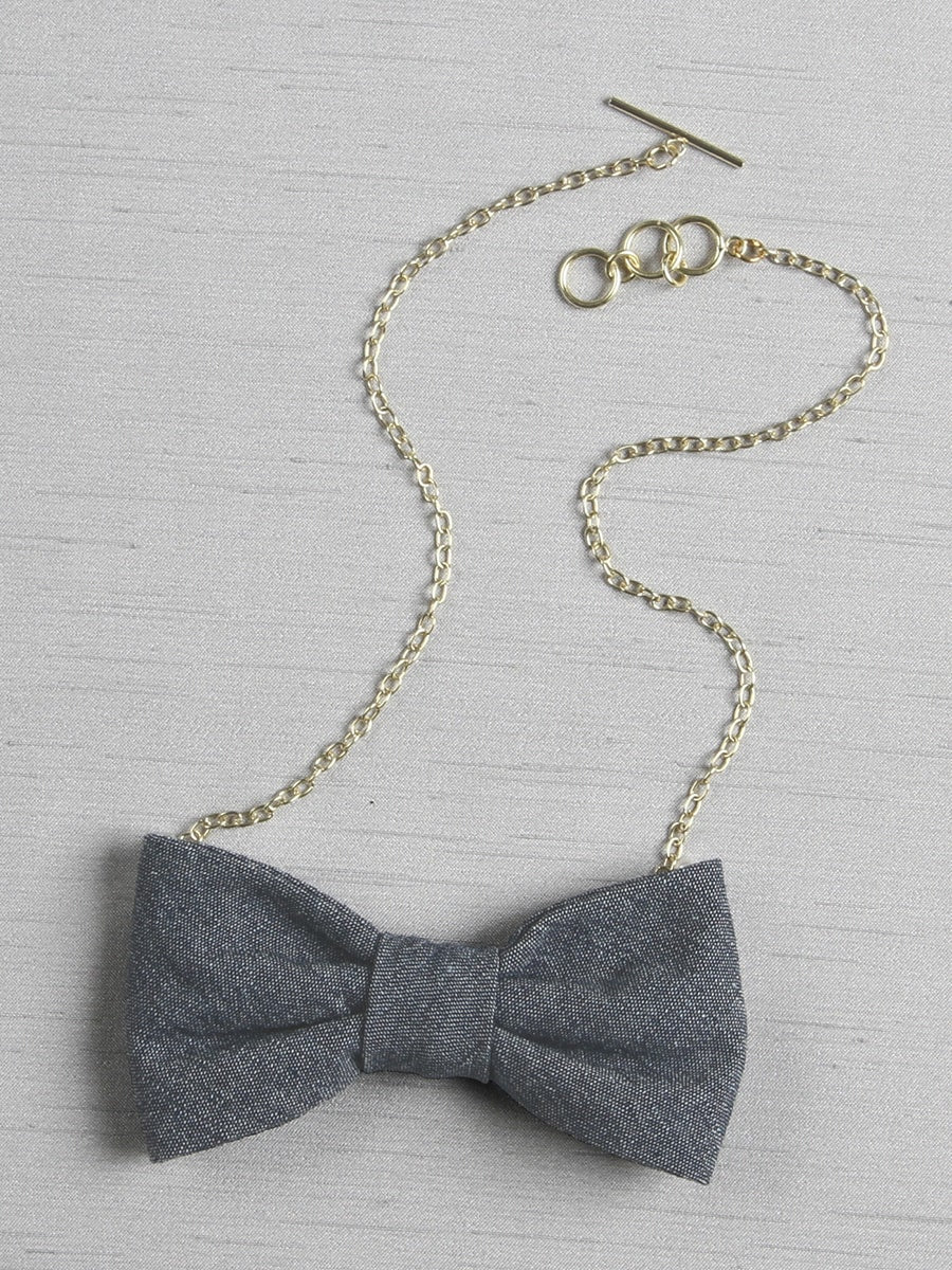 Chambray Bow Tie Necklace
