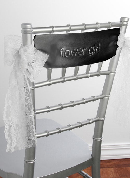 Flower Girl Satin Chair Sash-Black-White