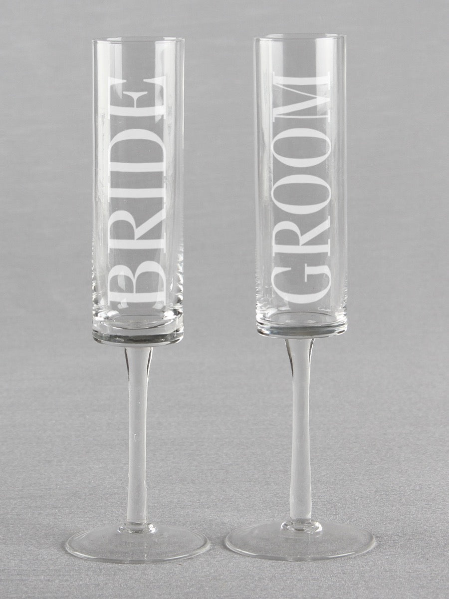 Bride & Groom Cylinder Toasting Flutes
