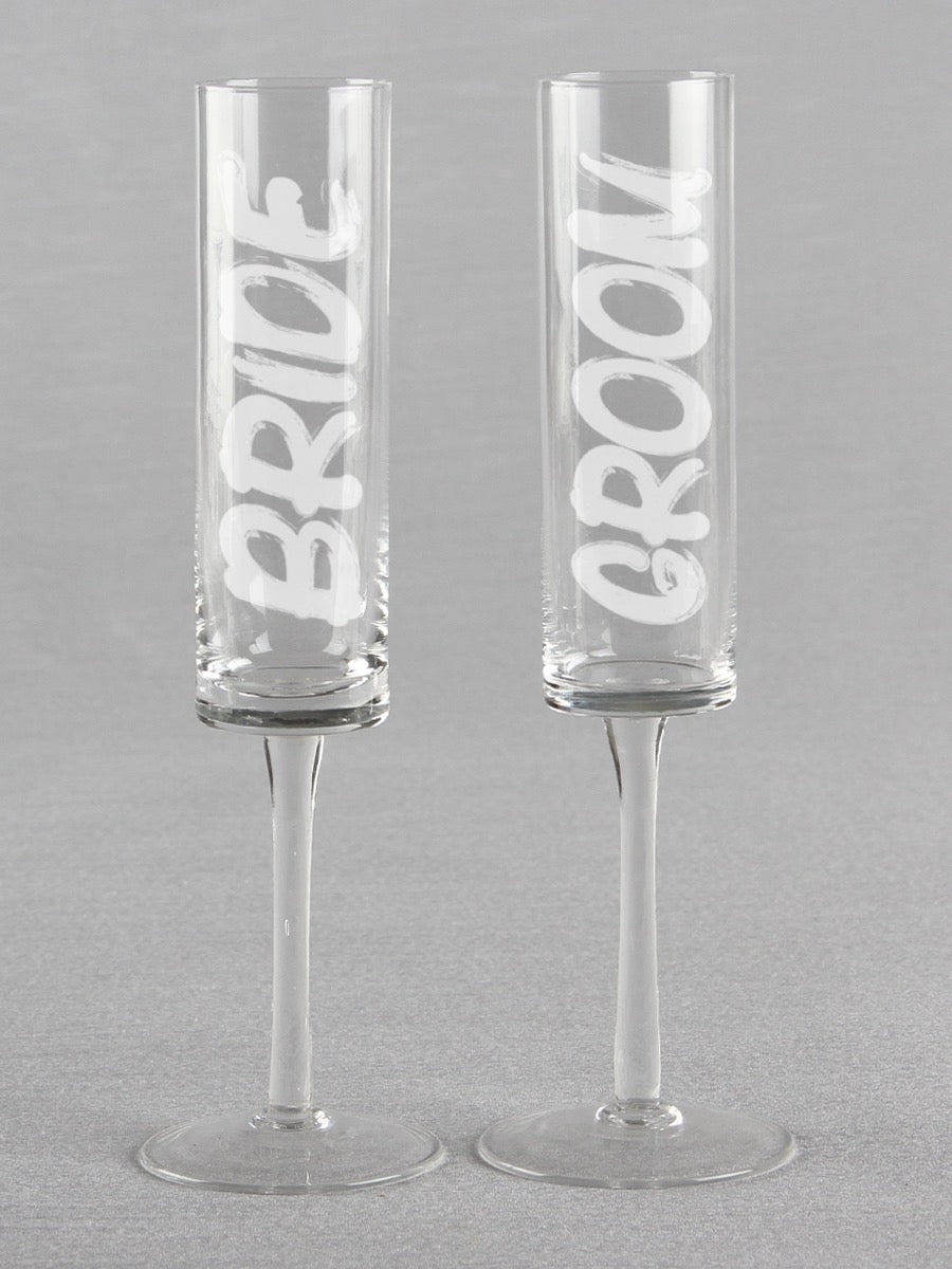Bride & Groom Cylinder Toasting Flutes