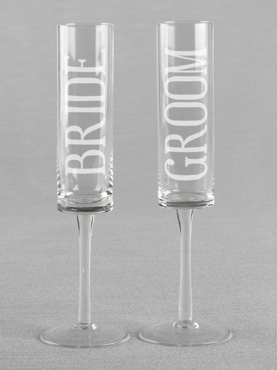 Bride & Groom Cylinder Toasting Flutes