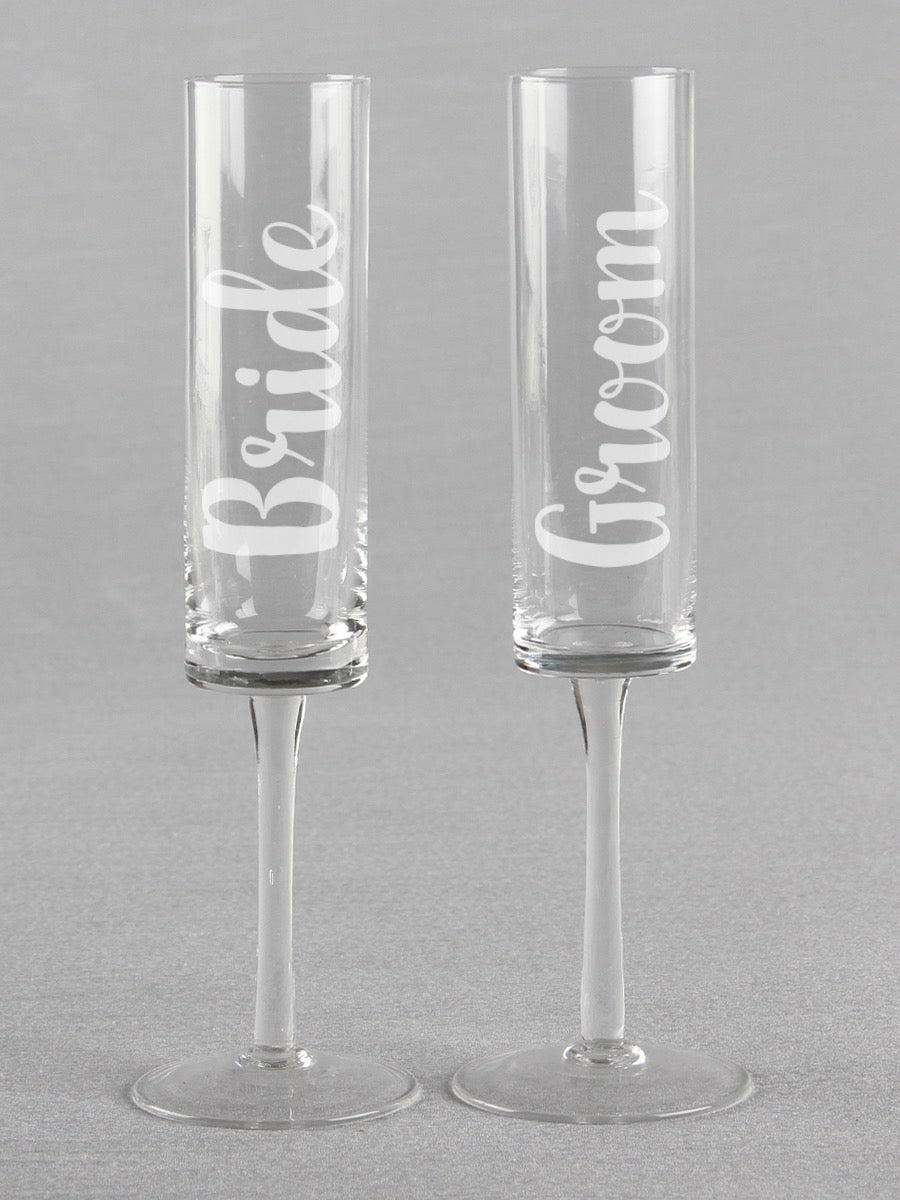 Bride & Groom Cylinder Toasting Flutes