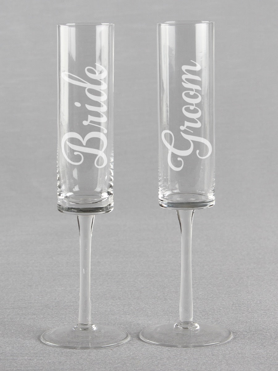 Bride & Groom Cylinder Toasting Flutes