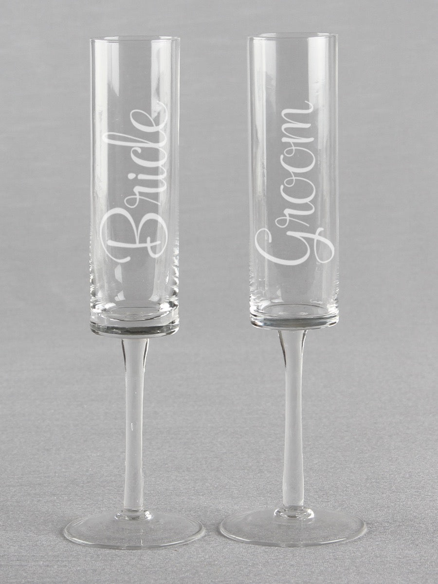 Bride & Groom Cylinder Toasting Flutes