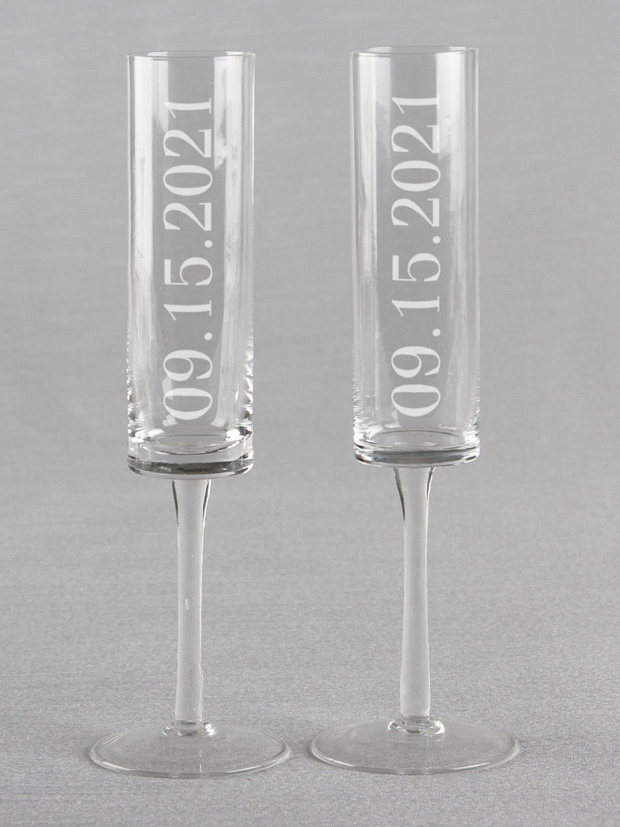 Wedding Date Cylinder Toasting Flutes