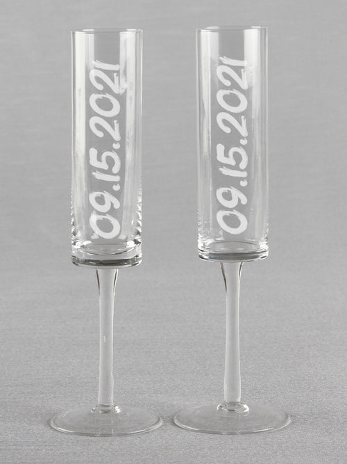 Wedding Date Cylinder Toasting Flutes
