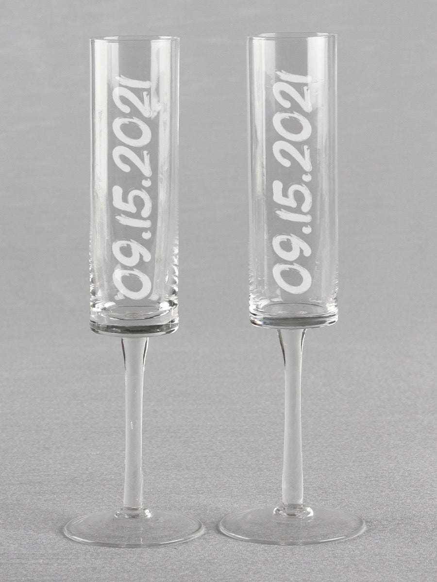 Wedding Date Cylinder Toasting Flutes