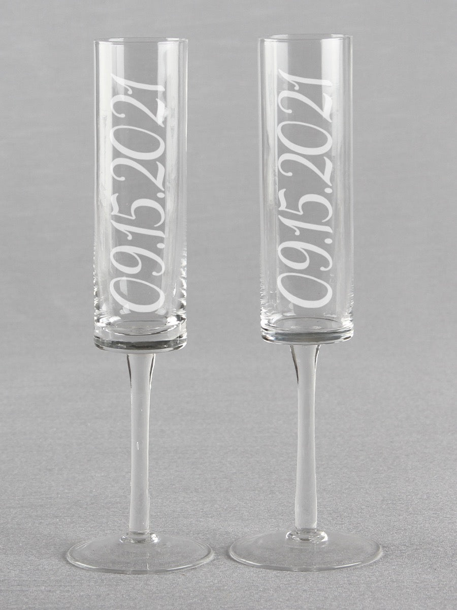 Wedding Date Cylinder Toasting Flutes