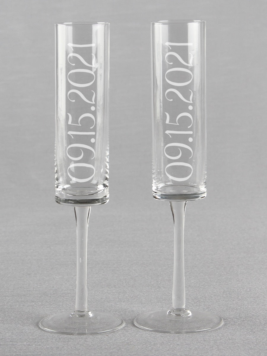Wedding Date Cylinder Toasting Flutes