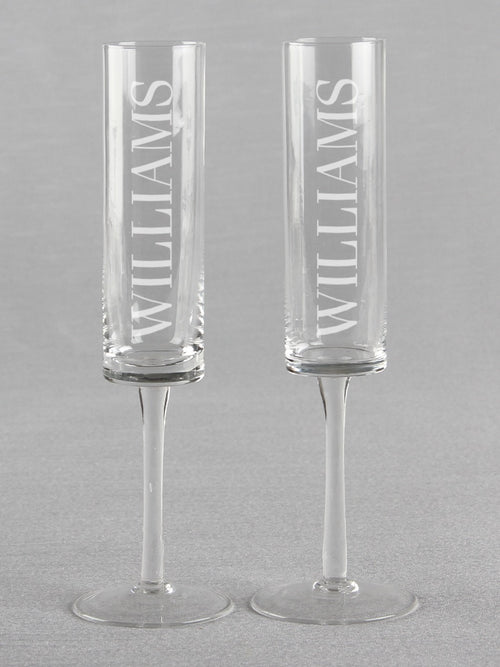 Last Name Cylinder Toasting Flutes