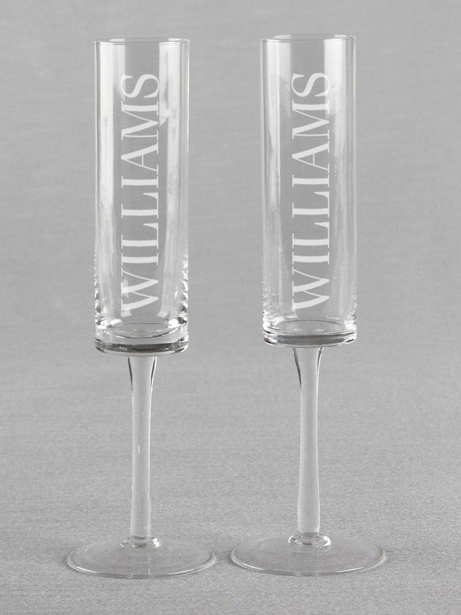 Last Name Cylinder Toasting Flutes
