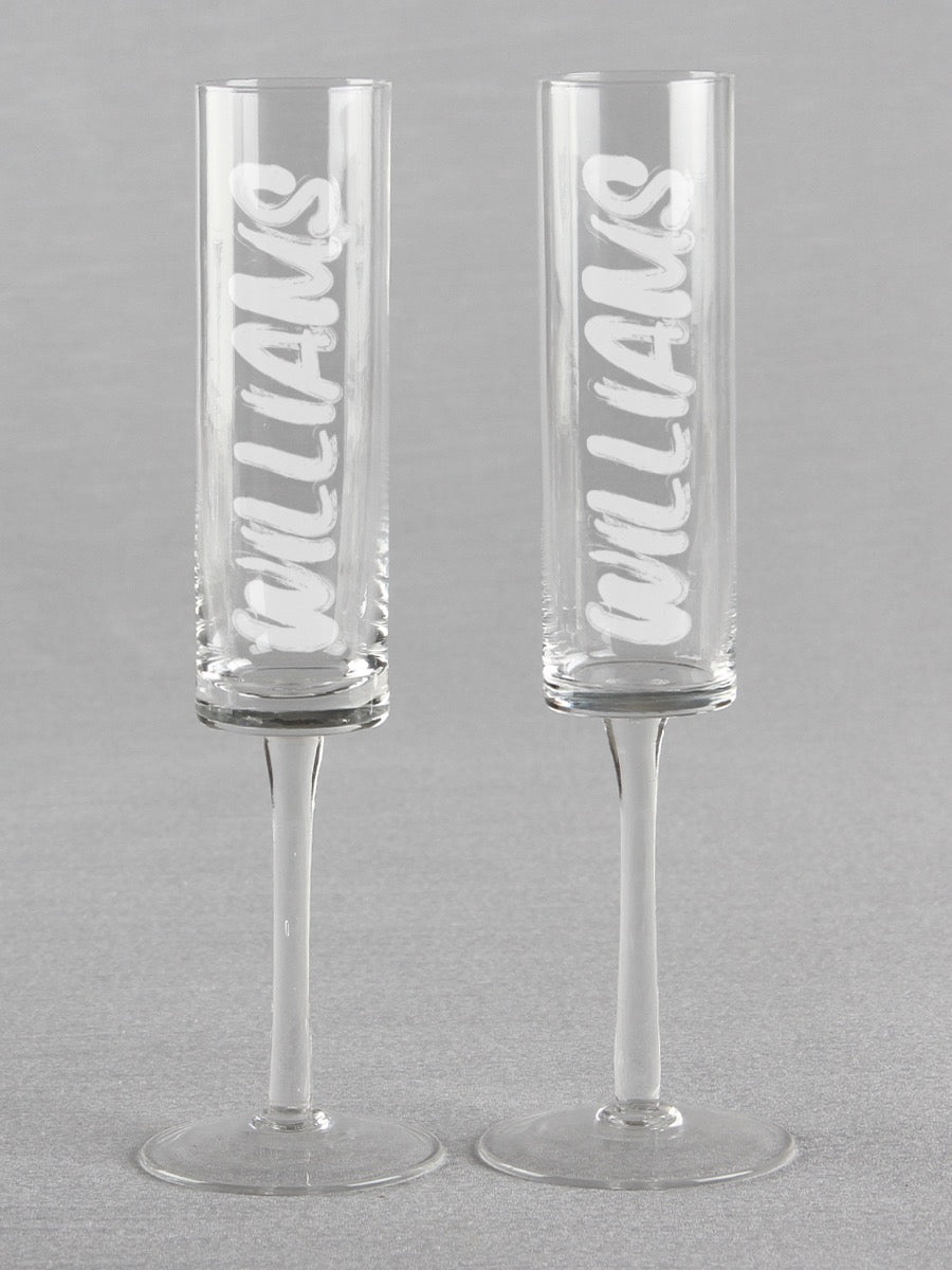 Last Name Cylinder Toasting Flutes