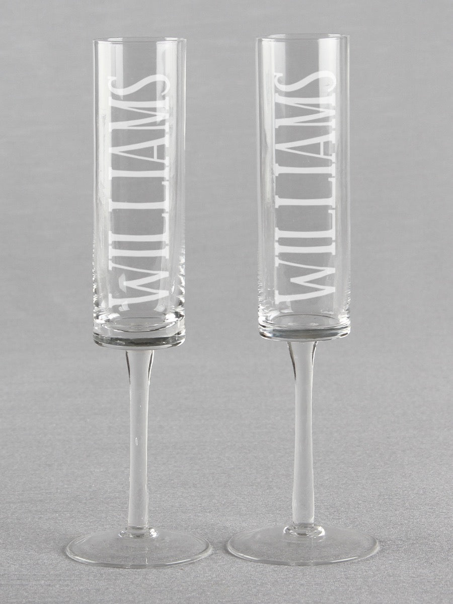 Last Name Cylinder Toasting Flutes