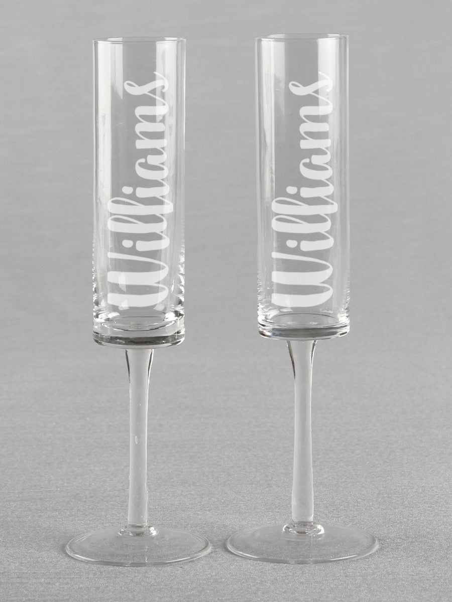 Last Name Cylinder Toasting Flutes