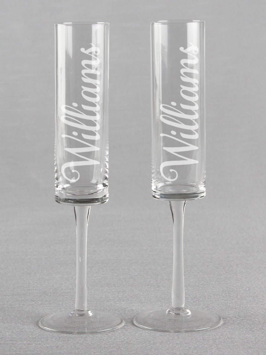 Last Name Cylinder Toasting Flutes