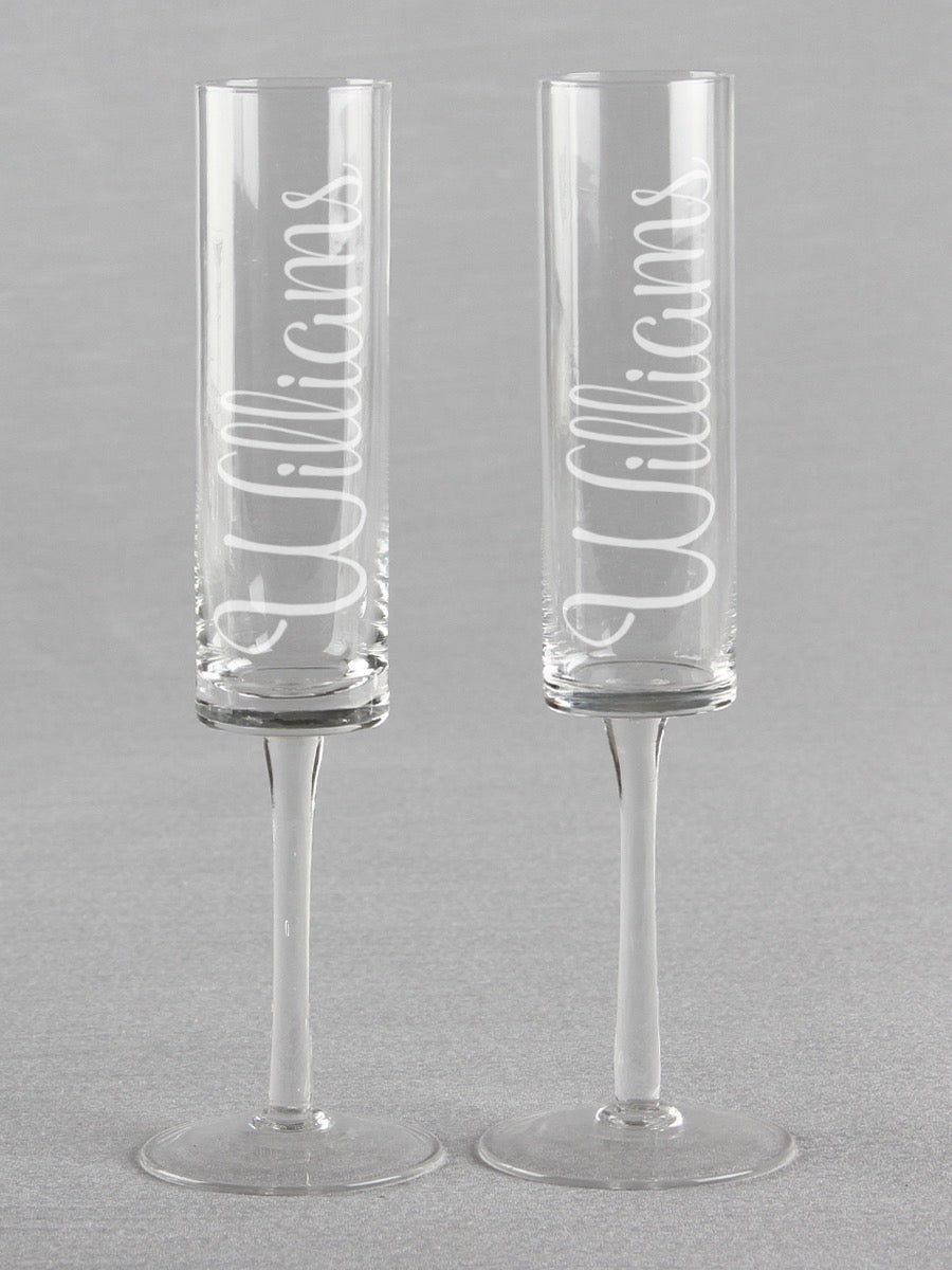 Last Name Cylinder Toasting Flutes