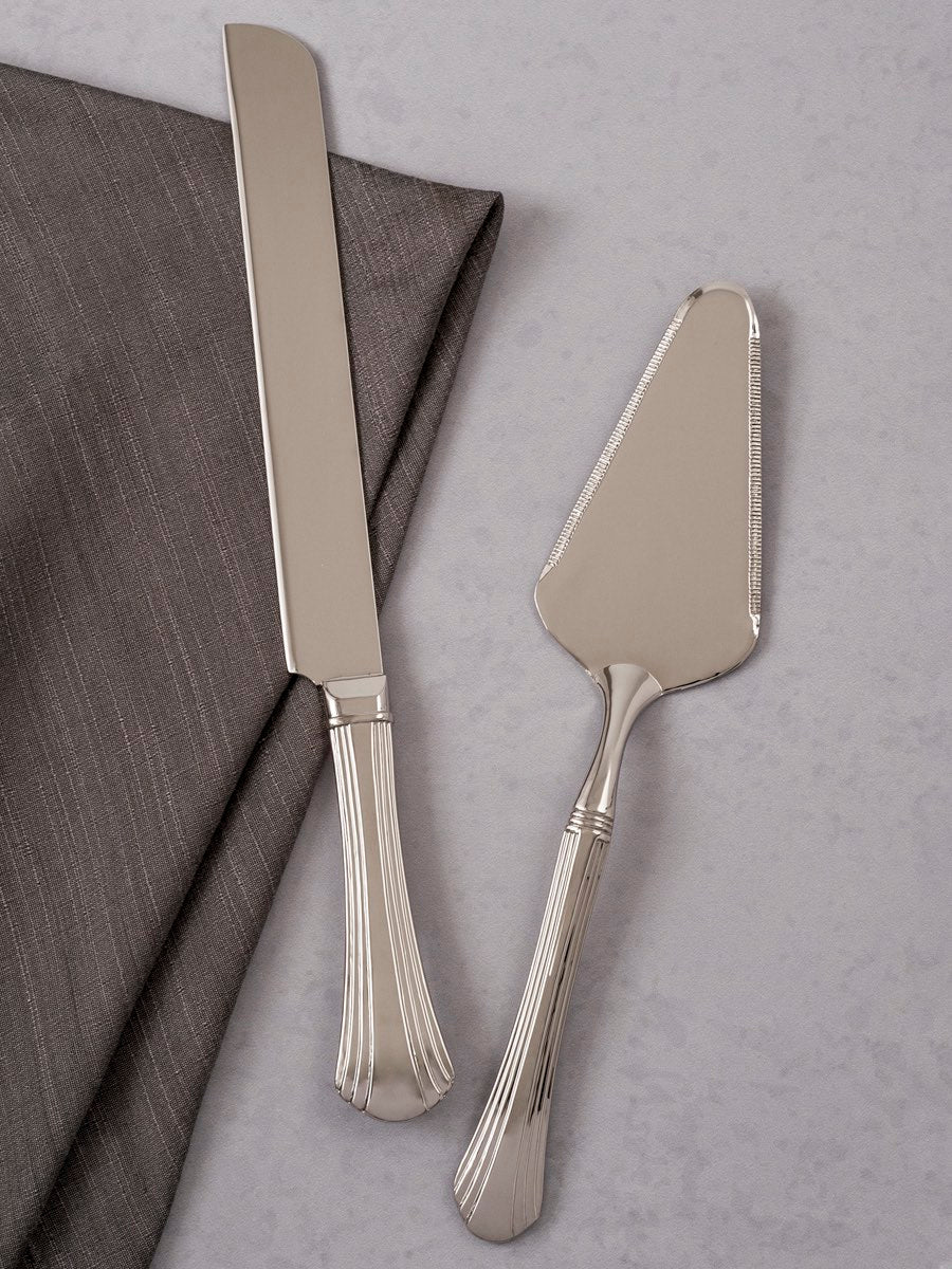 Silver Toned Knife and Server Set