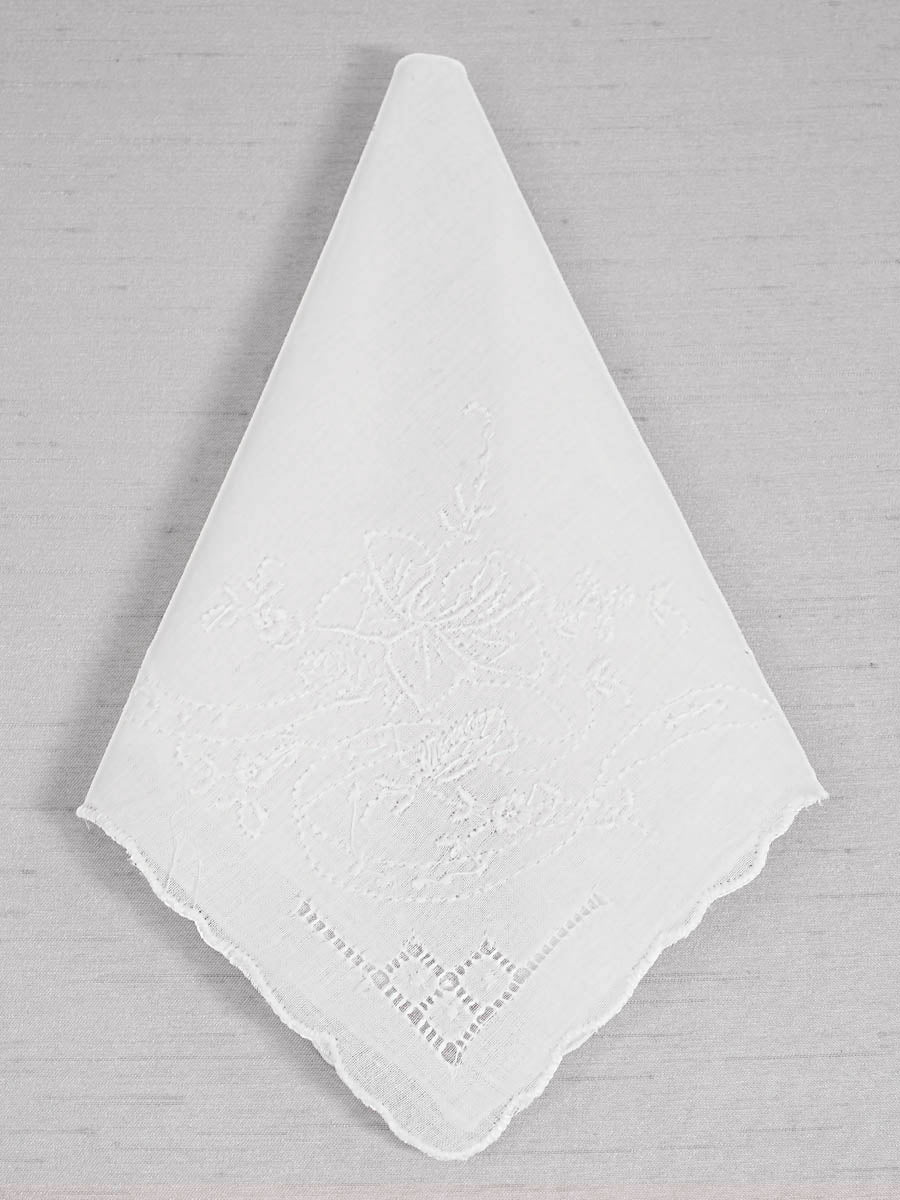 Emily Floral Embroidered White Handkerchief