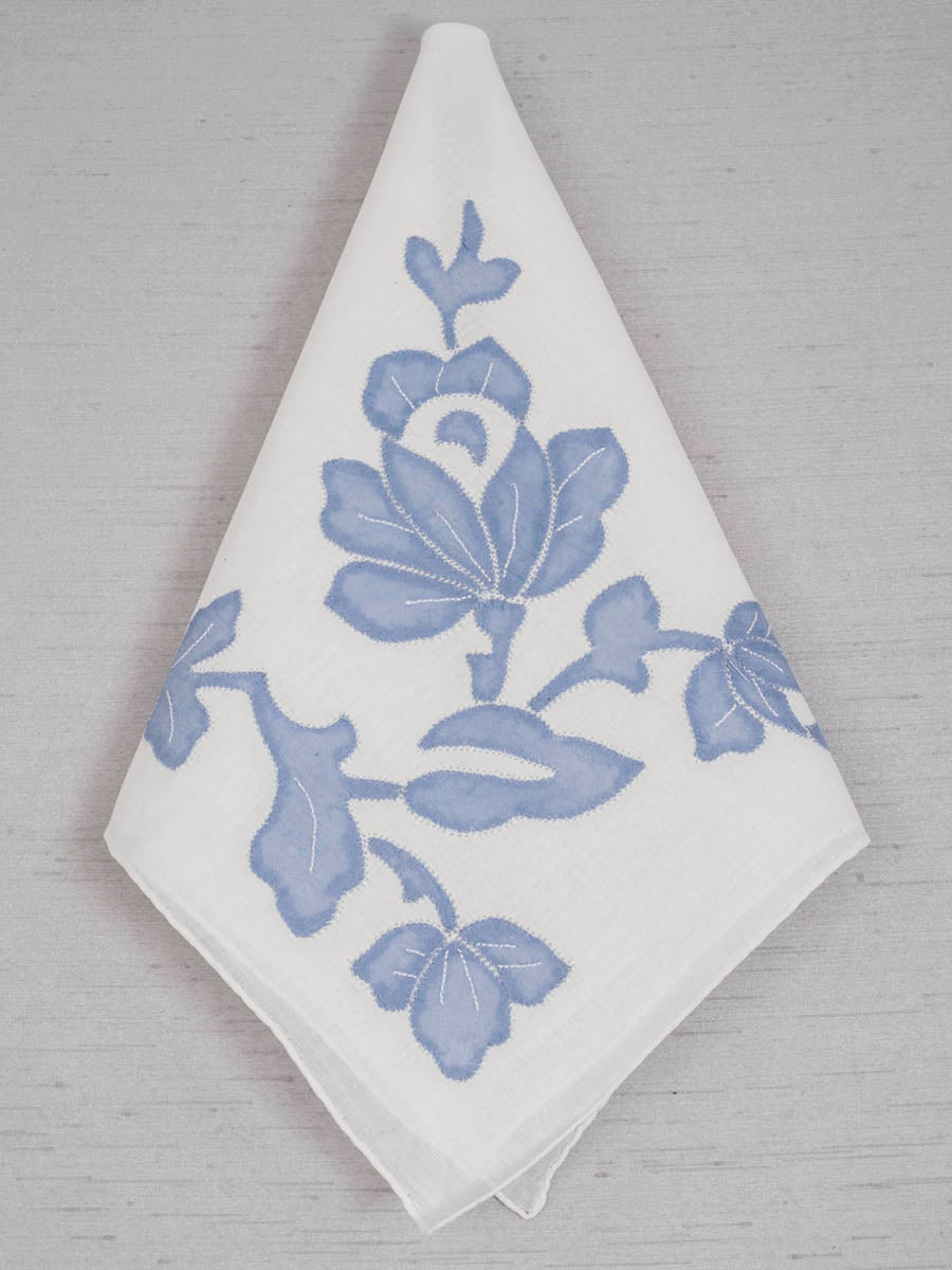 Blue Flower White Handkerchief