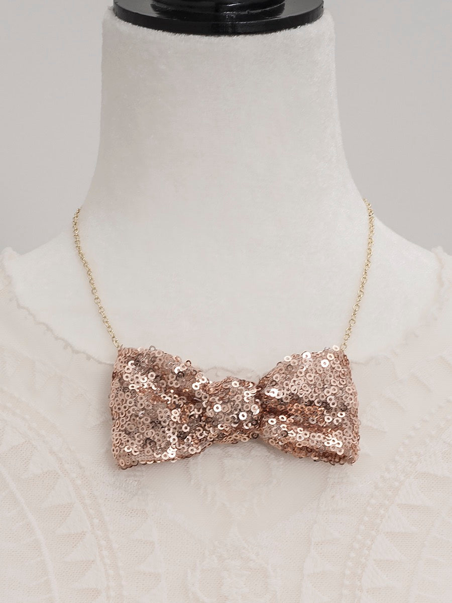 Shiny Sequin Bow Tie Necklace
