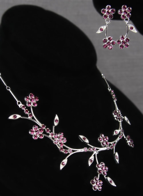 Crystal Flower Vines Necklace and Earrings Set