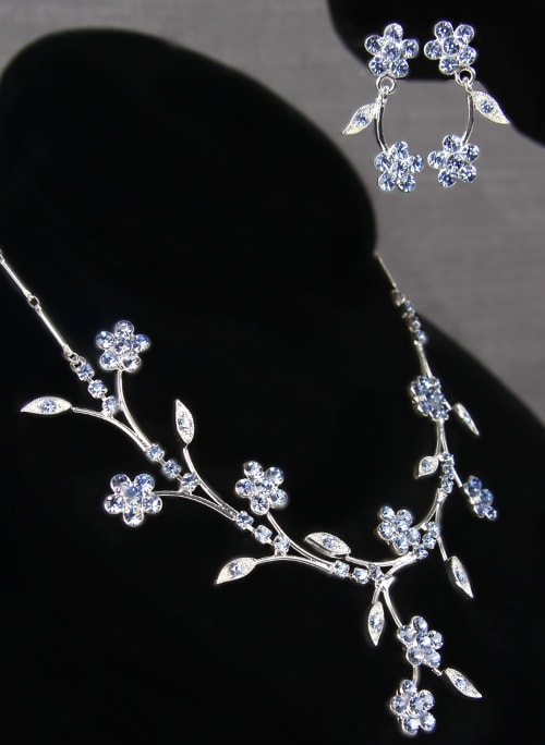 Crystal Flower Vines Necklace and Earrings Set