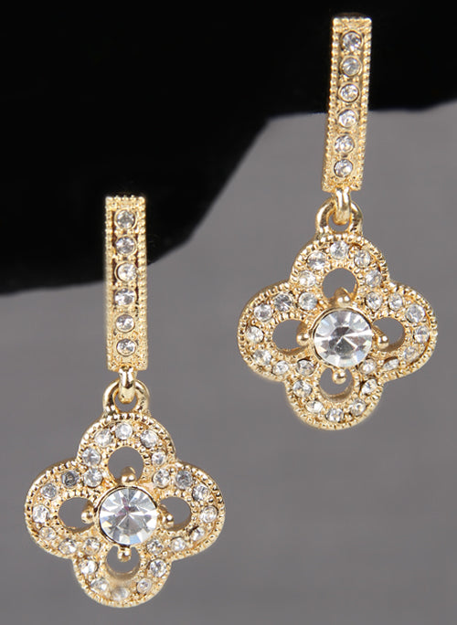 Crystal Clover Earrings, Gold