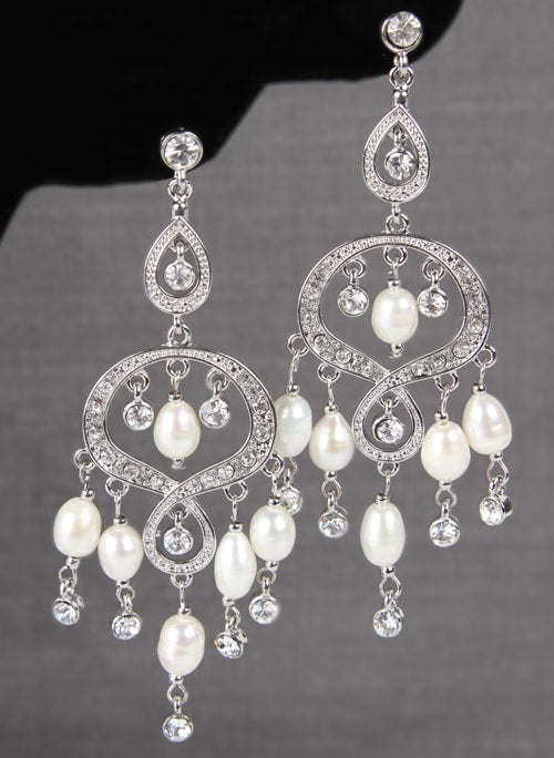 Rhinestone & Pearl Chandelier Earrings