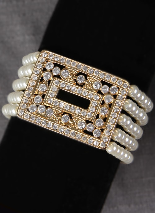 Pearl w/Crystal Ornament Bracelet