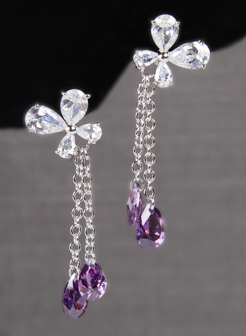 Flower Drop Earrings, Amethyst