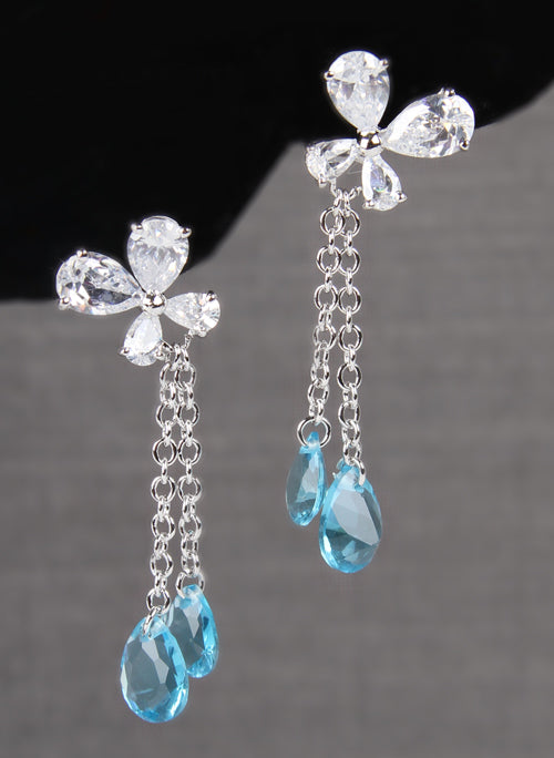Flower Drop Earrings, Aquamarine