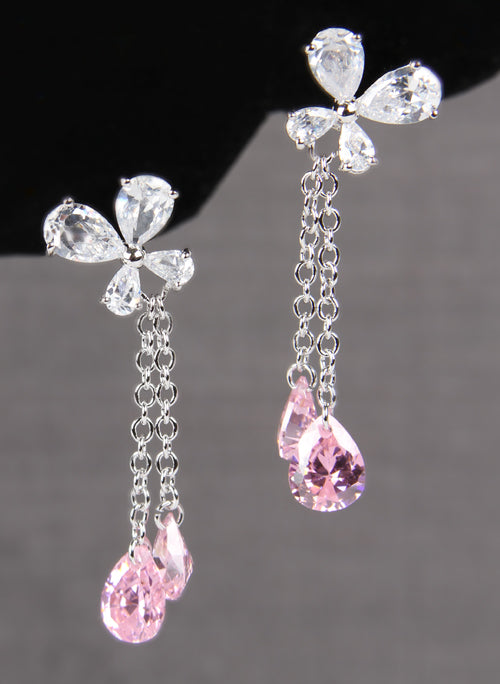Flower Drop Earrings, Pink