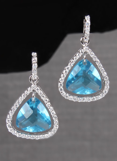 Pearl Stone Earrings with Rhinestone Edge