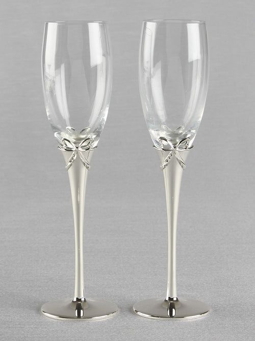 Bow on Stem w/Crystals Toasting Flutes