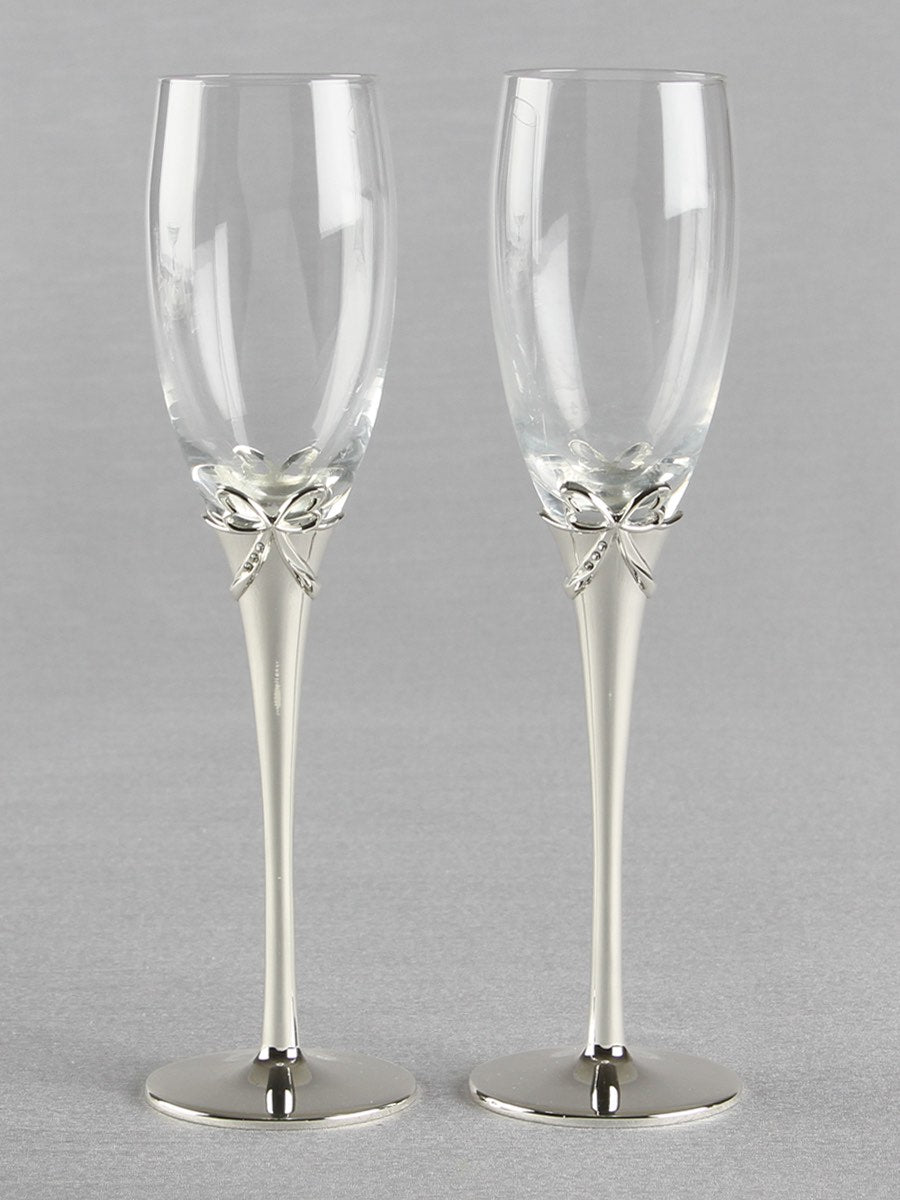Bow on Stem w/Crystals Toasting Flutes