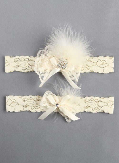Feather Brooch Garter Set