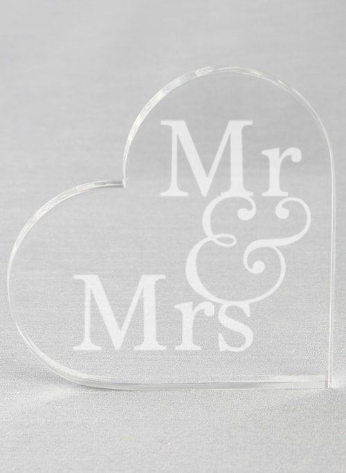 Mr & Mrs Acrylic Heart Cake Top
