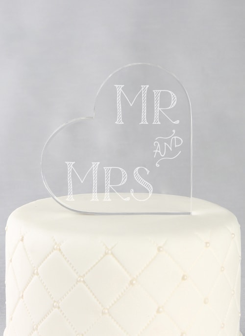 Mr & Mrs Acrylic Heart Cake Top