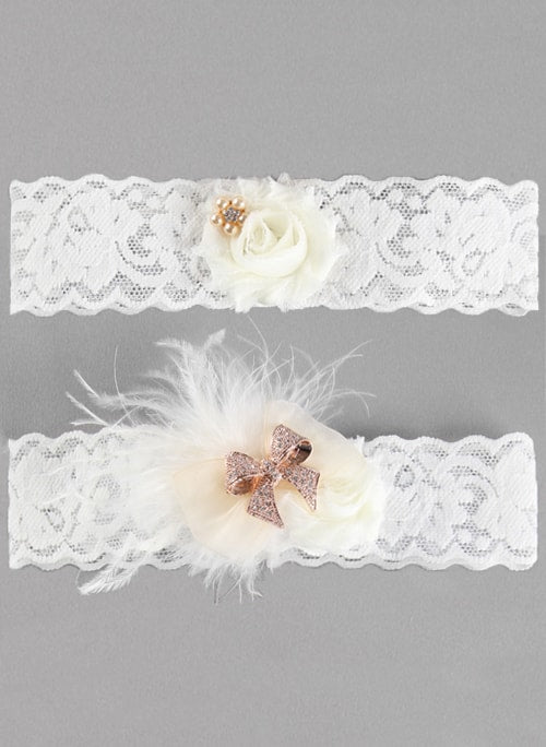 Hailey Lace Garter Set, Ivory, Small