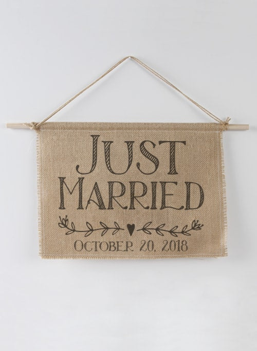 Just Married Burlap Sign