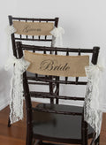 Bride and Groom Burlap Chair Sashes