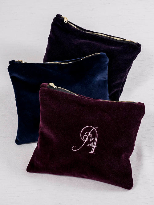 Embroidered Velvet Cosmetic Bag