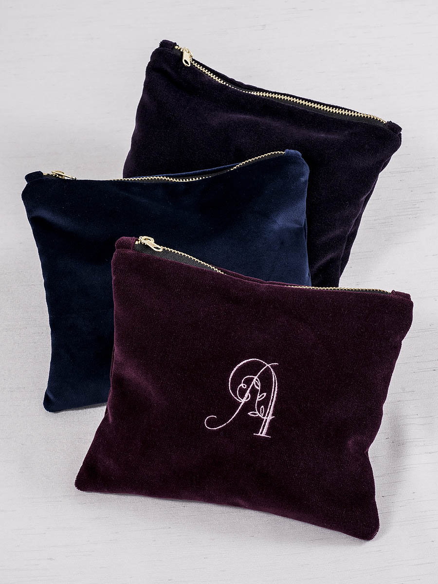 Embroidered Velvet Cosmetic Bag