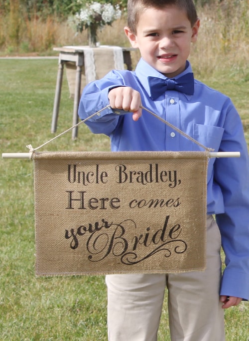 Here Comes your Bride Burlap Sign