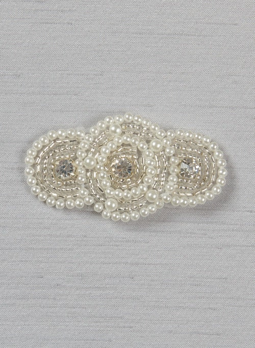 Pearl rhinestone beaded applique, med