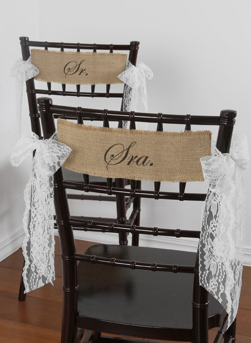 Sr. and Sra. Burlap Chair Sashes