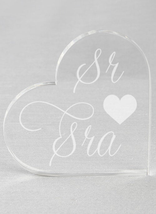 Sr. & Sra. Acrylic Heart Cake Top