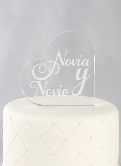 Novia & Novio Acrylic Heart Cake Top