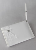 Silver Heart Guest Book w/Pen - White