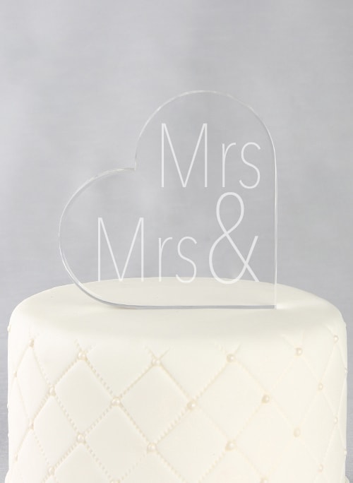 Mrs. & Mrs. Acrylic Heart Cake Top